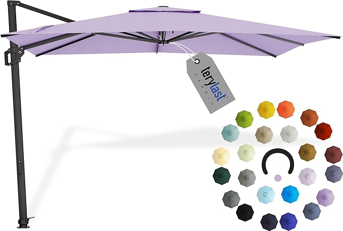 Midtown Umbrellas 9 x 9 Ft Outdoor Cantilever Patio Umbrella w/Terylast Midtown Purple Fabric - Tilt 360° Offset Patio Umbrella, Deck Patio Umbrella, Backyard Umbrella & Garden Umbrella - Black Frame