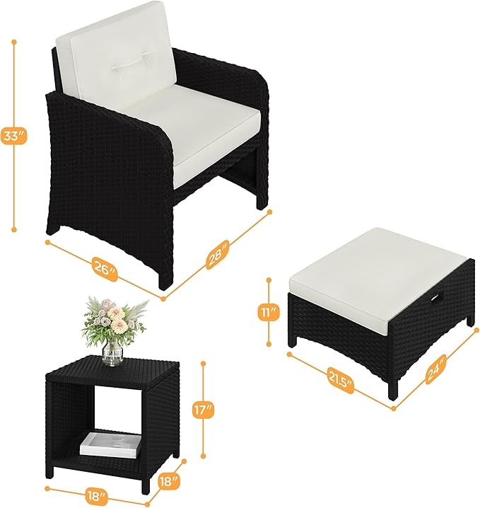Yaheetech 5 Piece Patio Conversation Set with Ottomans, PE Wicker Balcony Furniture, Rattan Lounge Sofa with Cushions & Pillows, 2 Chairs & Side Table for Backyard, Porch, Garden, Black/Beige