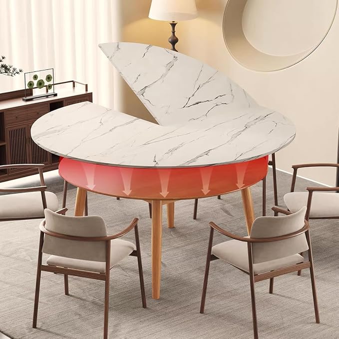 Large Round Foldable Table Top, 59 ” Diameter Portable Dining Table Extender Top, No Legs Wooden Round Table Tops Only, for Round Table and Square Table (White, 5.9ft/71.2in)