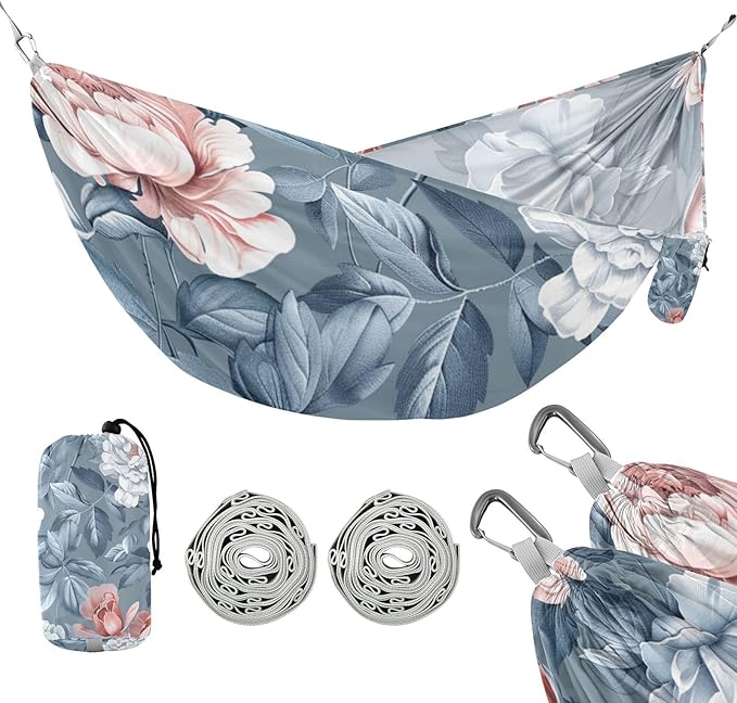 Vintage Blue Pink Rose 330lb Capacity Outdoor Hammock Cloth Hammock for Indoor Outdoor Patio amacas para patios con Base de adultos