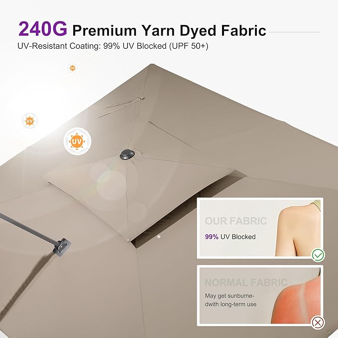 PURPLE LEAF 9' X 12' Patio Umbrella with Base Outdoor Rectangle Umbrella Large Cantilever Umbrella Heavy Duty Outdoor Market Umbrella for Garden Deck Backyard Pool Taupe