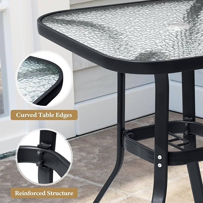 Crestlive Products Outdoor Dining Table for 6, 70" Rectangular Patio Table with Metal Frame 1.6" Umbrella Hole for Backyard Balcony Garden, White