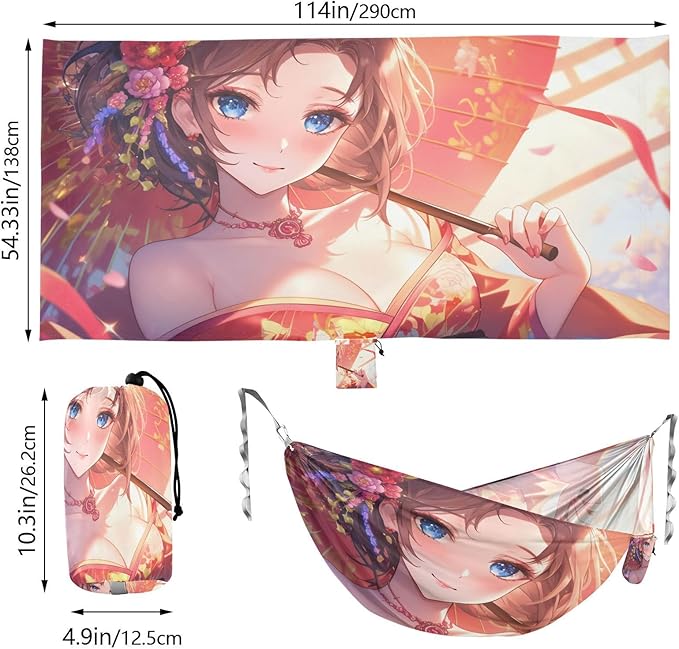 Japanese Girl Anime Beauty Outdoor Hammock Foldable Cloth Hammock for Outside Patio Garden
