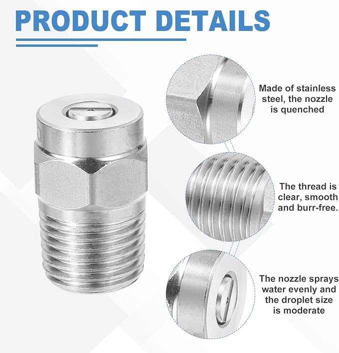 uxcell 2Pcs Pressure Washer Nozzle, Stainless Steel Thread Nozzles Tips, Universal Replacement for Undercarriage Cleaner Water Broom, 1/4 Inch NPT Male, 15 Degree 025 Orifice