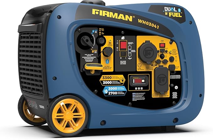 FIRMAN WH03041 Dual Fuel Inverter Portable Generator 3300W Gas Propane Recoil Start, Quiet 58dB RV Ready TT-30R, Fuel Efficient Outdoor Camping Tailgating Recreational Power Supply