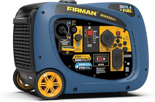 FIRMAN WH03041 Dual Fuel Inverter Portable Generator 3300W Gas Propane Recoil Start, Quiet 58dB RV Ready TT-30R, Fuel Efficient Outdoor Camping Tailgating Recreational Power Supply