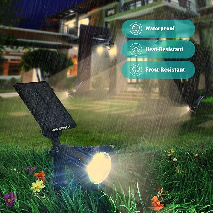 URPOWER Solar Lights Outdoor, 2-in-1 Solar Spot Lights Waterproof with 2 Lighting Modes, Adjustable Solar Powered Spotlights Auto On/Off Landscape Lights for Yard Garden Pathway, 4 Pack (Warm White)