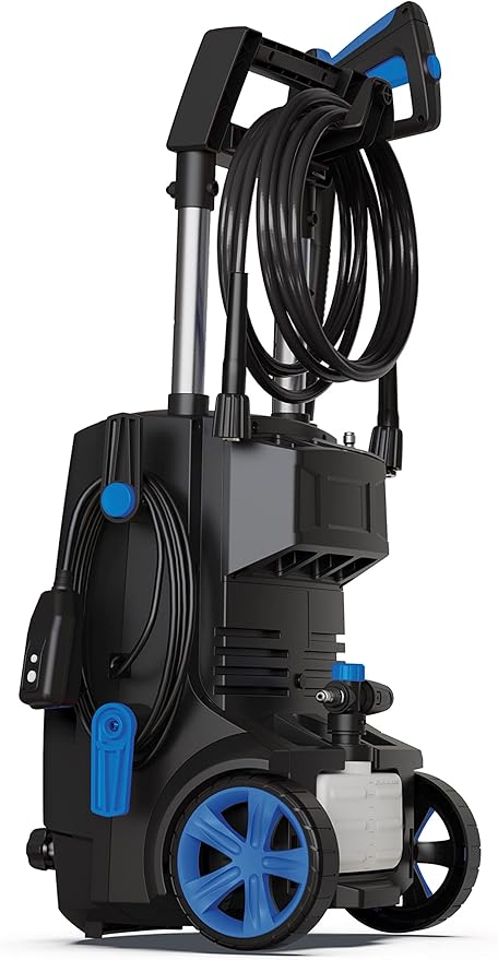 AR Blue Clean BC383HSB Electric Pressure Washer-2070 PSI, 1.7 GPM, 13 Amps Bayonet Connect Accessories, Telescopic Handle, On Board Storage, Portable Pressure Washer, High Pressure, Car Washer, Patio