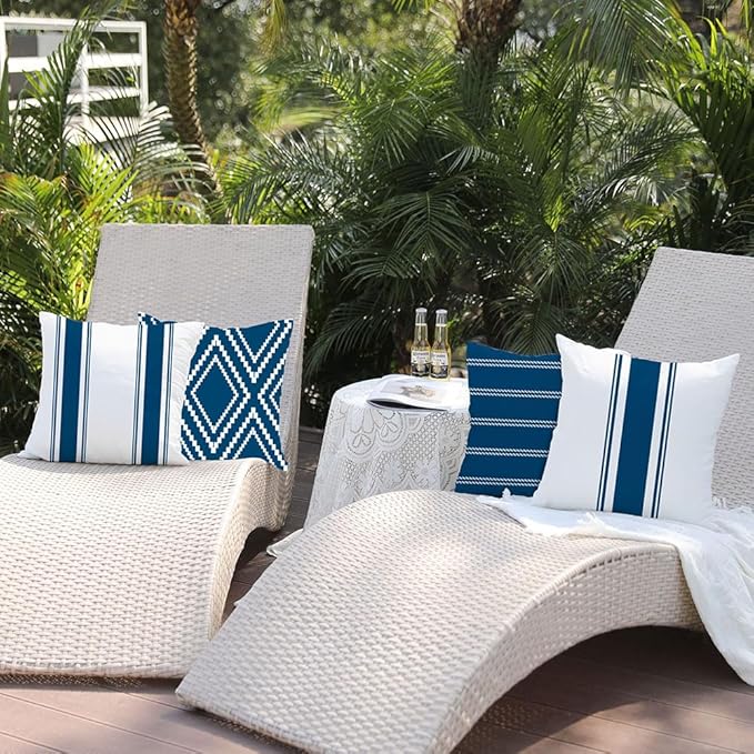 DFXSZ Outdoor Pillow Covers 18x18 Inch Set of 4 Blue Waterproof Modern Geometry Throw Pillows Outdoor Summer Waterproof Decor for Patio Funiture Garden Polyester Cushion Covers 013K18