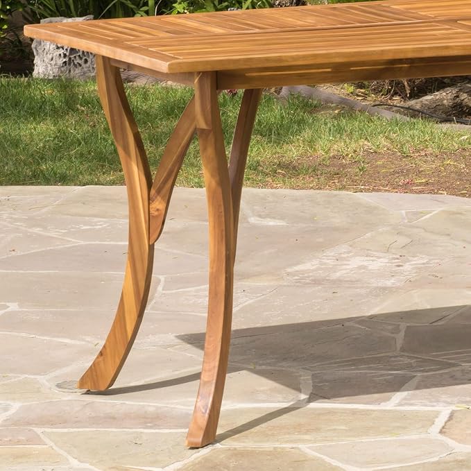 Merax 7 Piece Outdoor Dining Set for 6, Hermosa Acacia Wood Teak Finish Rectangle Table and 6 Chairs with Beige Cushion