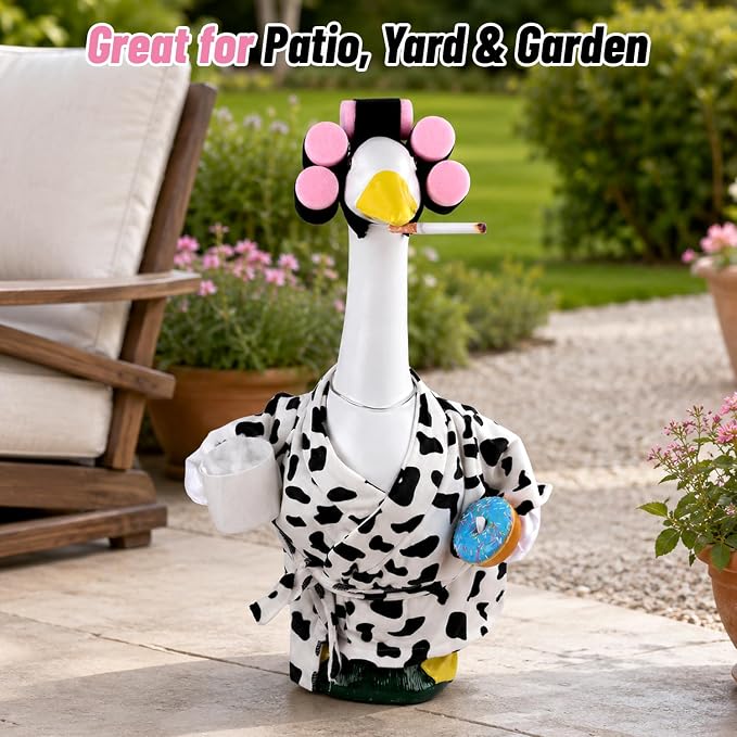Porch Goose Outfits for 23 Inch Porch Goose, Cow Print Robe Costume with Matching Accessories, Summer Porch Goose Clothes for Front Porch Yard Garden Decor