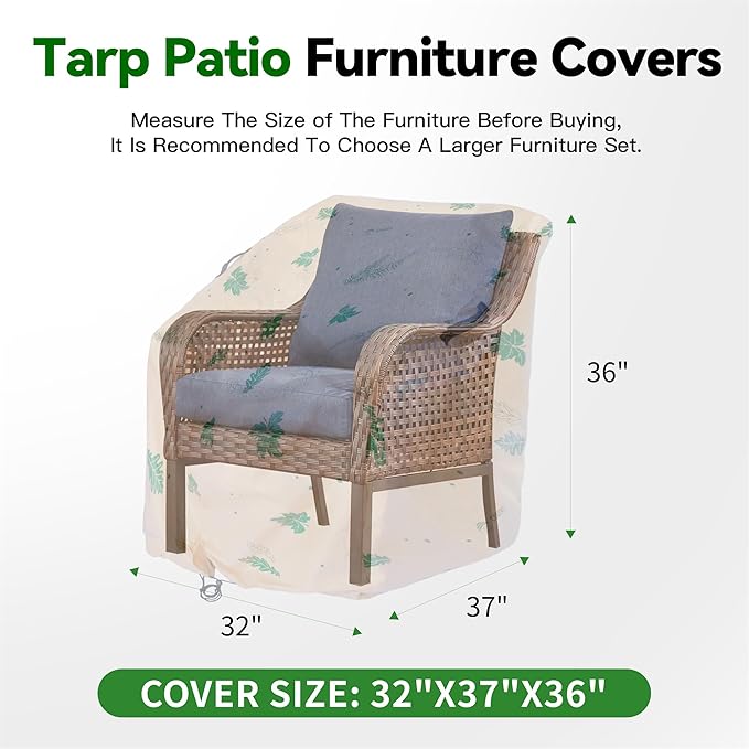 Patio Chair Covers 2 Pack Waterproof,Outdoor Furniture Covers,Windproof,Heavy Duty Outdoor Chair Cover,Fits up to 32"W x 37" D x 36"H,leaves