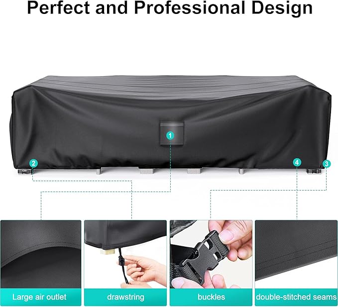 Patio Furniture Covers, Heavy Duty Outdoor Furniture Cover Waterproof, Sectional Sofa Set Cover Table and Chair Set Covers 124" L × 71" W × 29"