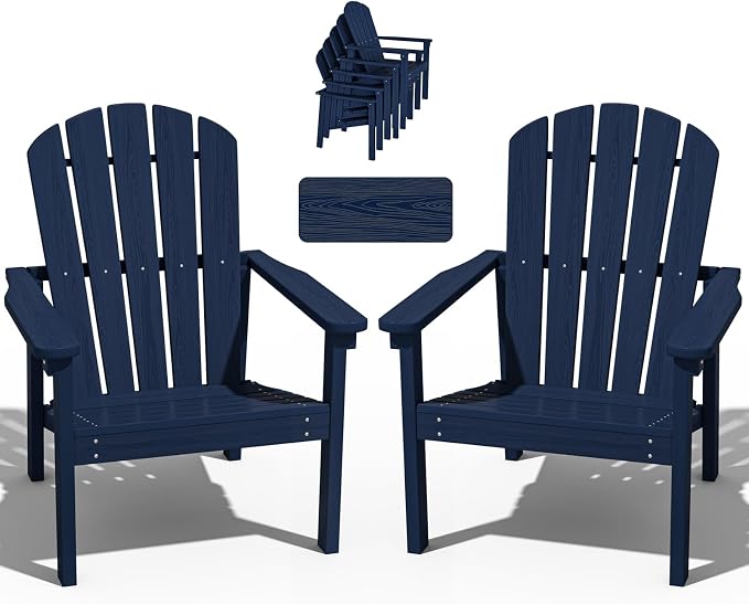 nevilywood Compact Stackable Adirondack Chairs Set of 2,HDPE,380lbs,Navy | 26.3" Wide HDPE.All-Weather Outdoor.Maintenance-Free.Stackable for Storage.25°Curved Straight Backrest.Quick Assembly