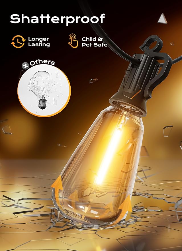 Brightown Outdoor String Lights, 75FT 22+2 LED ST38 LED Patio Lights Shatterproof, Dimmable IP65 Waterproof Connectable Hanging Outdoor Light for Backyard, Porch, Deck, Balcony
