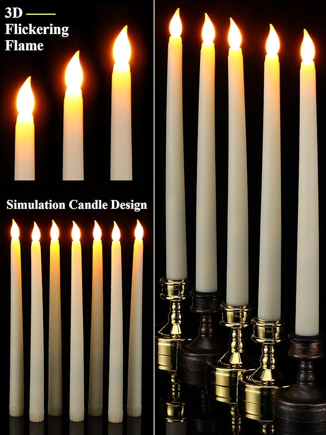 Treela 72 Pcs Flameless LED Taper Candles Battery Operated Candles Bulk 11 Inch Flickering Fake Candlesticks with Warm Light for Valentines Day Church Wedding Party Battery Not Included(Classic,Ivory)