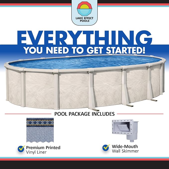Lake Effect Pools 'Fallston' 15 ft x 30 ft Oval Above Ground Swimming Pool | 52 Inch Resin Protected Steel Sided Walls | Bundle Includes: 25 Gauge Overlap Liner & Widemouth Skimmer
