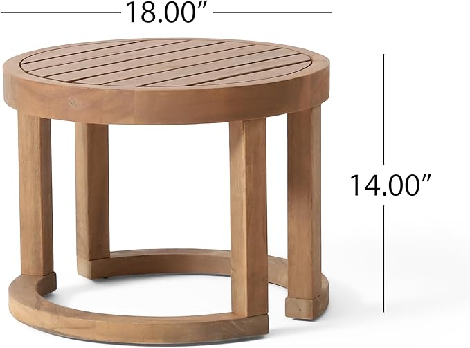 Outdoor Side Table, 18" Farmhouse Acacia Wood Round End Table Patio End Side Table, Round Sofa Side Table Coffee Table for Patio Porch Lawn Living Room (J-Brown)