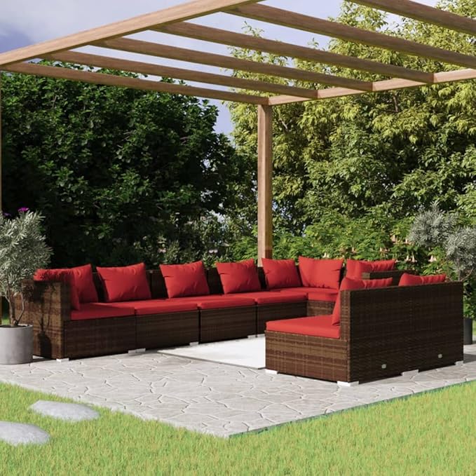 8 Piece Patio Lounge Set with Cushion, Furniture Conversation Sets Outdoor Patio Sectional Patio Lounge Set Piece Patio Set s Brown Poly Rattan