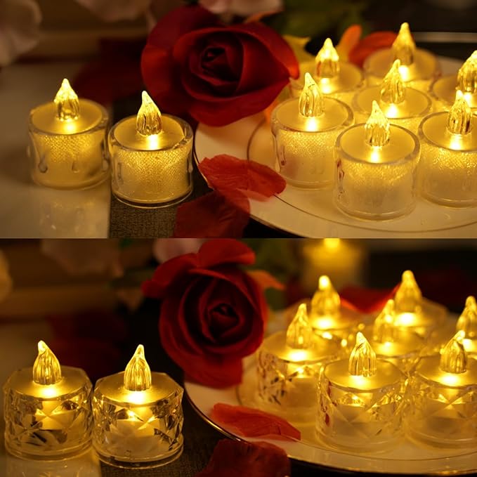 SupBri 48 Pack Flameless Tea Lights - Battery Operated Crystal LED Tealight & Votive Electric Fake Candles for Valentines & Christmas