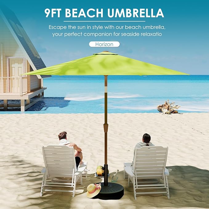 GREENVINES 9-FT-Patio-Umbrella | 8 Sturdy Fiberglass Ribs | Outdoor-Table-Umbrellas | Push Button Tilt & Crank | Waterproof | Market Umbrella | for Deck Backyard Pool Garden | Apple Green