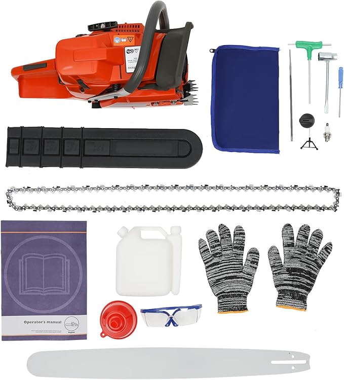 28Inch Gas Powered Chainsaw, 2-Stroke 71CC 3.9KW Handheld Cordless Gas Power Chain Saw with Air-cooled Petrol Saws Set for Wood Cutting, Garden Pruning, Forest Logging, 10000RPM