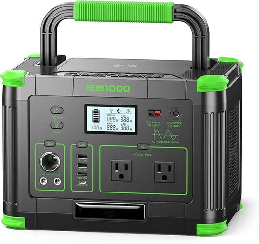 1000W Portable Power Station 999Wh, 120V Pure Sine Wave AC Outlet (2000W Peak), 60W PD USB-C & 10 Ports, Solar Generator for Home Backup, Outdoor Camping, RV, Emergency, Off-Grid Living