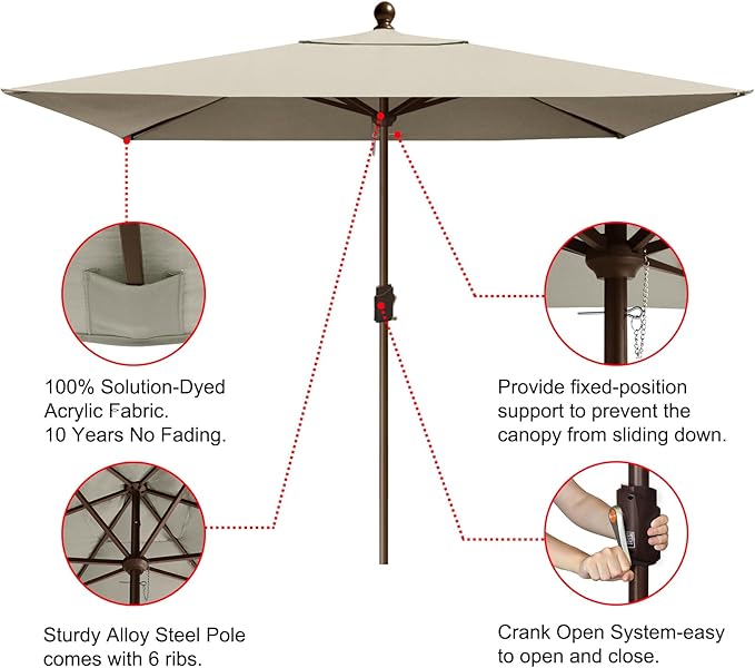 EliteShade USA 10-Year-Non-Fading 6.5x10Ft Rectangular Market Patio Umbrella, UPF 50+ UV Protection Performance Sun Umbrella, Heavy Duty Commercial Grade Outdoor Table Umbrella with Crank, Windproof Vented Top for Garden, Pool, Deck and Outdoor Playset...