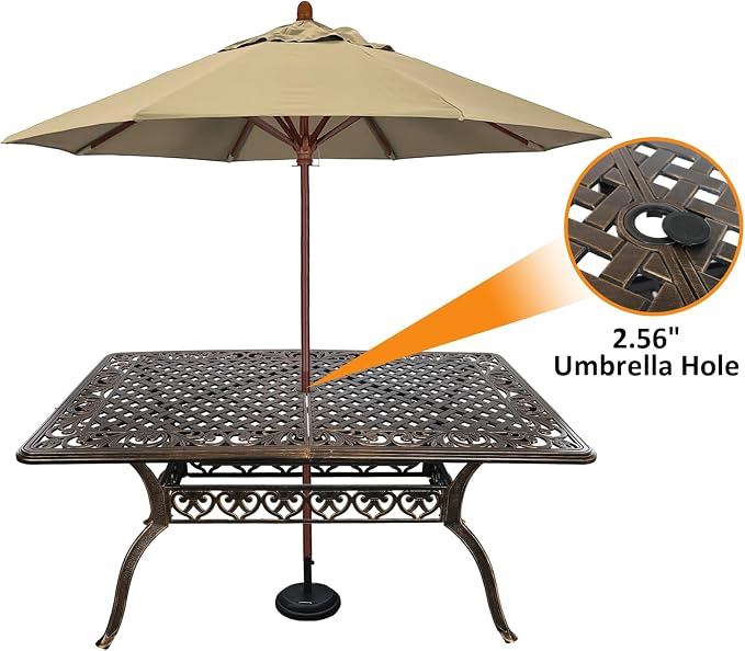Patio Dinning Set Weather Resistant Cast Aluminum Patio Furniture Set with Umbrella Hole, Bistro Dining Set for Garden (59" x 28" Table C and 4 Chairs Bronze, 5 Pieces)