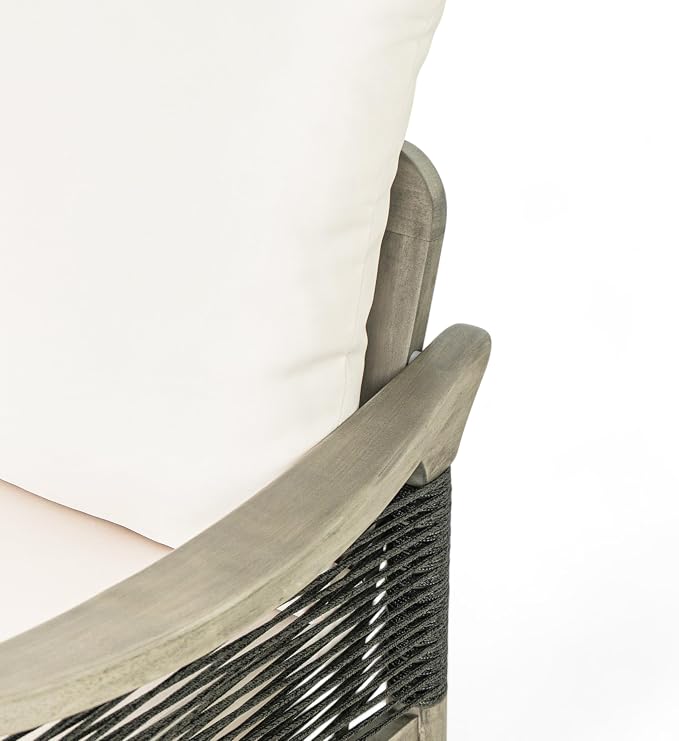 Merax Set of 2 Acacia Wood Patio Club Chairs with Cushions | Grey Acacia Frames, Dark Grey Woven Rope, 6-Inch Seat Cushions And Deep Seating For Porch, Garden, Backyard Or Balcony