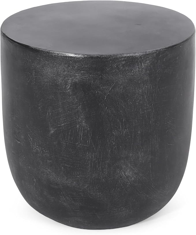 WILLIAMSPACE ø15.5 Concrete Side Table Black End Table for Outdoor, Modern Retro Small Drum Coffee Table, Durable End Table for Living Room, No Assembly, Magnesium Oxide, Matte Black