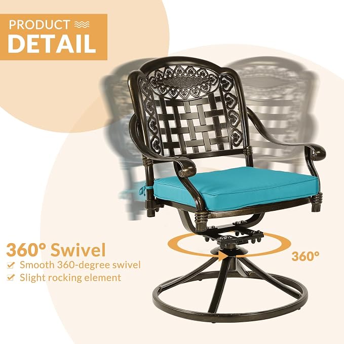 9-Piece Patio Dining Set, Outdoor Patio Table and Chair Set of 84” Oval Cast Aluminum Dining Table with Umbrella Hole, 6 Stationary, 2 Swivel Rocker Chairs, Patio Funiture Set, Blue