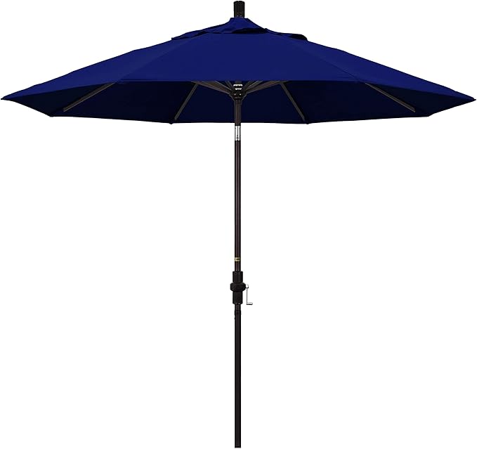 California Umbrella 9' Round Aluminum Market Umbrella, Crank Lift, Collar Tilt, Bronze Pole, Sunbrella Spectrum Cilantro