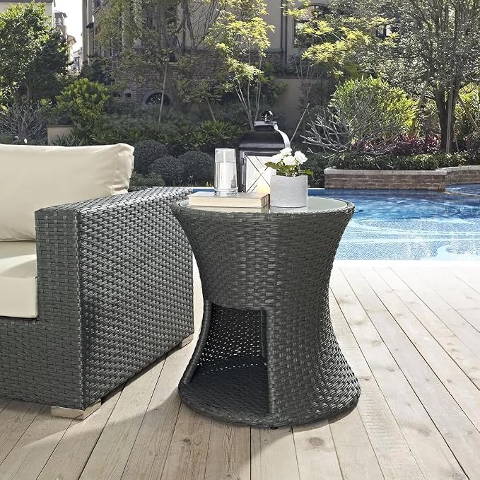 Modway Sojourn Wicker Rattan Outdoor Patio Side End Table in Chocolate