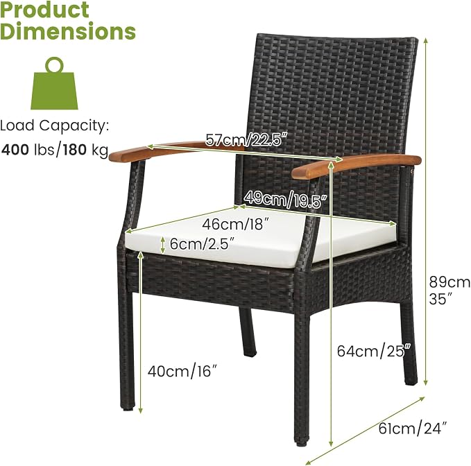 Tangkula Outdoor Dining Set for 4, Weather Resistant Heavy Duty 5 Pieces Patio Acacia Wood Table and Wicker Chairs with Umbrella Hole, Soft Padded Cushions, for Poolside, Backyard, Lawn (5 PCS)