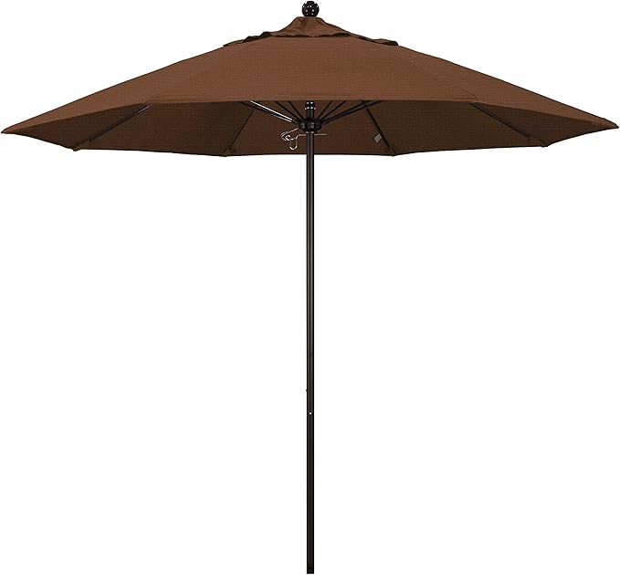 California Umbrella 9' Round Aluminum/Fiberglass Umbrella, Push Open, Bronze Pole, Olefin Teak Fabric