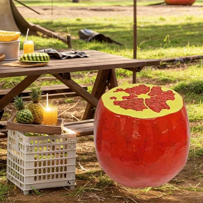 Garden Side Table, Outdoor Plant Stand,Tropical Art Deco Resin Decorative Furniture, 13.4 Inch Multi-Purpose Novelty Ornament for Patio Poolside Indoor Outdoor Home Garden Decor (Pomegranate)