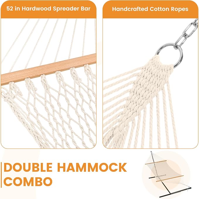 Lazy Daze Hammocks Rope Hammock with Pad, Spreader Bar, Carabiners, Tree Straps, Chains for Outside Patio- Max 450 Lbs, Blue