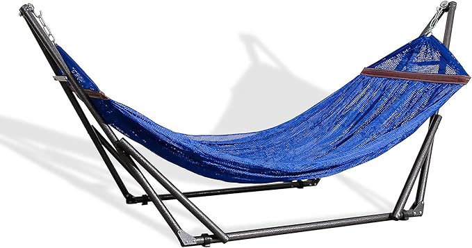 Best Home Fashion Hammock for 2 Persons with Collapsible Steel Stand 600 lbs Capacity- Portable Carrying Case, Adjustable, Perfect for Camping Beach Patio, EZ Daze Foldable Hammock with Stand- Navy