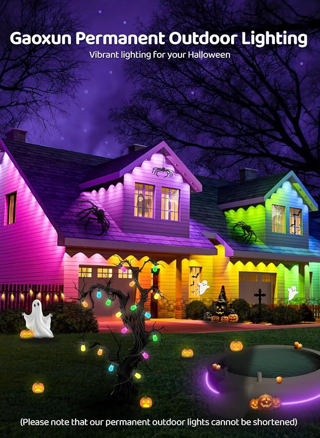 Gaoxun 100ft Permanent Outdoor Lights, RGBW Smart Eaves Lights with 36 LED, APP/Remote Control, Dimmable, 47 Scene Modes, DIY Modes, IP67 Waterproof Christmas Lighting for Daily Holiday Decorations