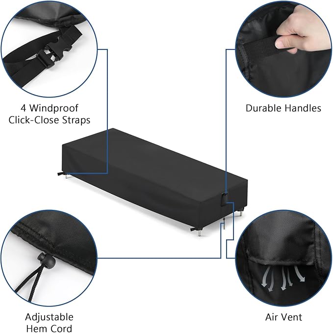 Outdoor Patio Chaise Lounge Cover, Waterproof Lounge Chair Cover for Patio Furniture, Pool Lounge Chair Outdoor Furniture Covers - 78 x 26 x 12 Inch