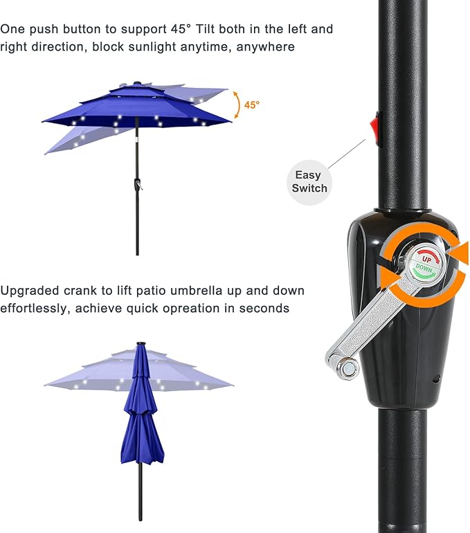 ABCCANOPY 10FT Solar Led Patio Umbrella 3-Tiers(Blue)