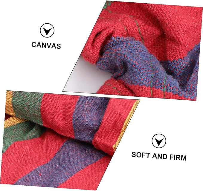 BESTonZON Single Person Striped Canvas Hammock for Outdoor Travel and Camping, Rainbow Pattern with Anti-tip Design, Cotton Fabric Leisure Swing for Patio and Garden