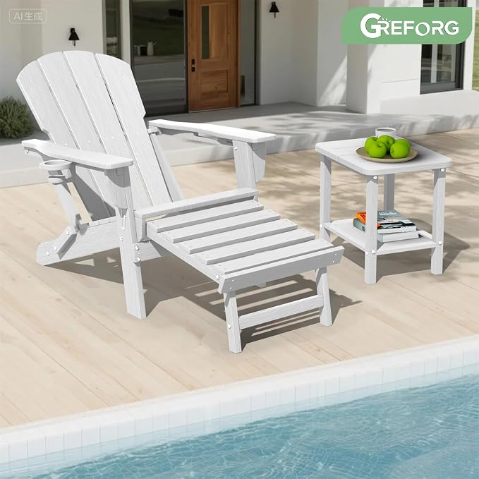 Patio Side Table, Small Rectangular HDPE Adirondack End Table for Outdoor Use in Pool, Garden, Lawn, Backyard,White