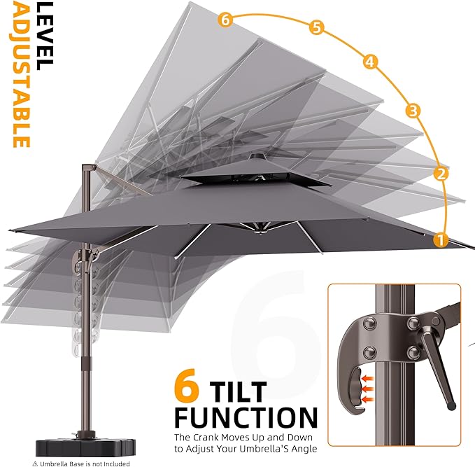 10' X 13' Outdoor Patio Umbrella Large Rectangle Cantilever Umbrella with Base Included, Heavy Duty 360°Rotation Offset Umbrella for Garden Deck Pool Patio,Grey