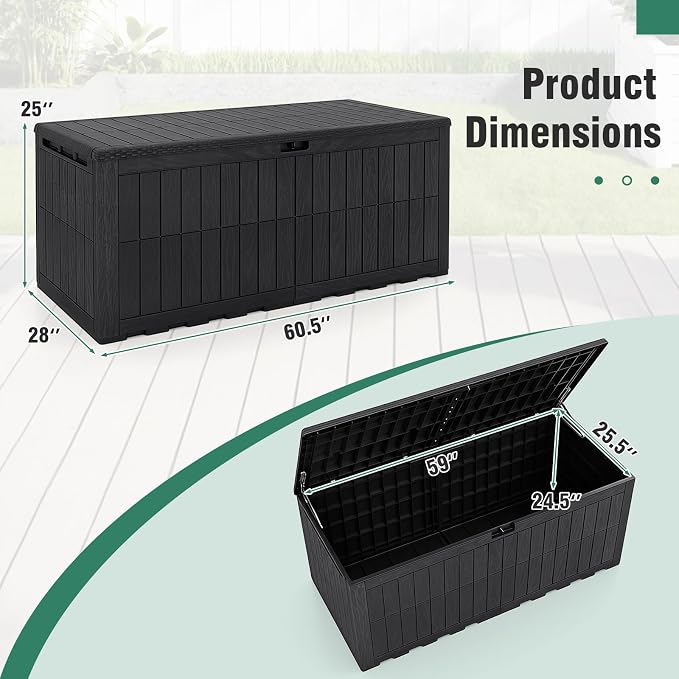 Tangkula 180 Gallon Outdoor Storage Box, Waterproof PP Resin Patio Storage Box with Lockable Lid for Indoor & Outdoor Use, 2-in-1 Rattan Design Deck Box for Cushions, Garden Tools