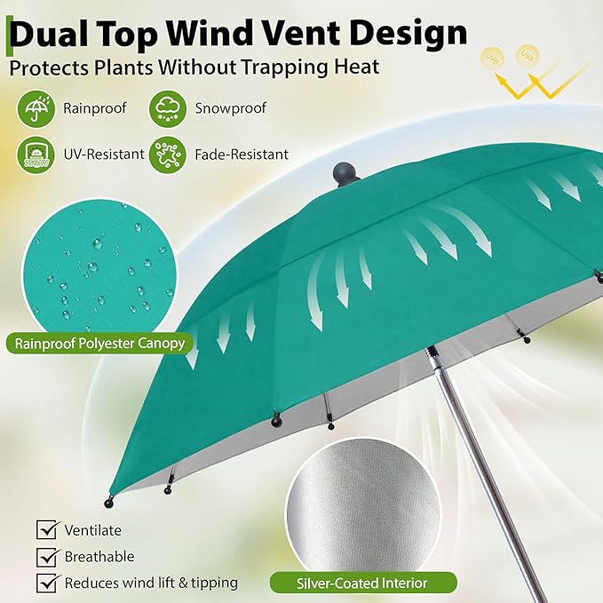 Plant Umbrellas, 5Pack 360°Adjustable Garden Umbrella for Outdoor Plants,24” Large Sun Shade for Garden Beds Potted Plants, 47.8" High Plant Shade Cover Umbrellas for Sun-Sensitive Plants