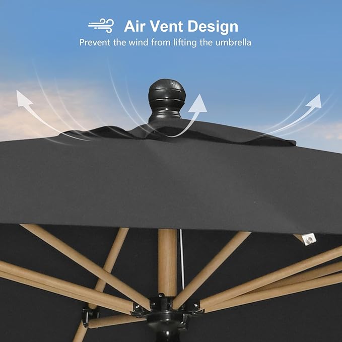 PURPLE LEAF 8' x 8' Square Patio Umbrella Outdoor Table Umbrella Aluminum Market Umbrella with Push Button Tilt & 8 Sturdy Ribs and Crank Outdoor Umbrellas for Garden Deck Patio, Black