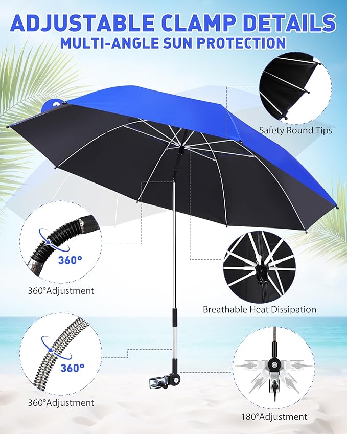 Shinylin 4 Pcs Beach Chair Umbrellas with Clamp 360° Adjustable 42" Umbrellas for Chairs Upf50+, Stroller, Fishing, Camping, Patio, Wheelchair, Golf Cart (Chair Not Included)