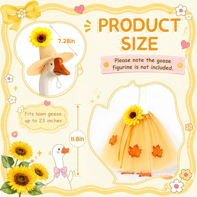 Fall Porch Goose Outfits for 23" Statues, Geese Clothes with Daisy Hat | Exquisite porch goose dress with realistic maple leaves and an elegant skirt for charming fall porch and garden décor